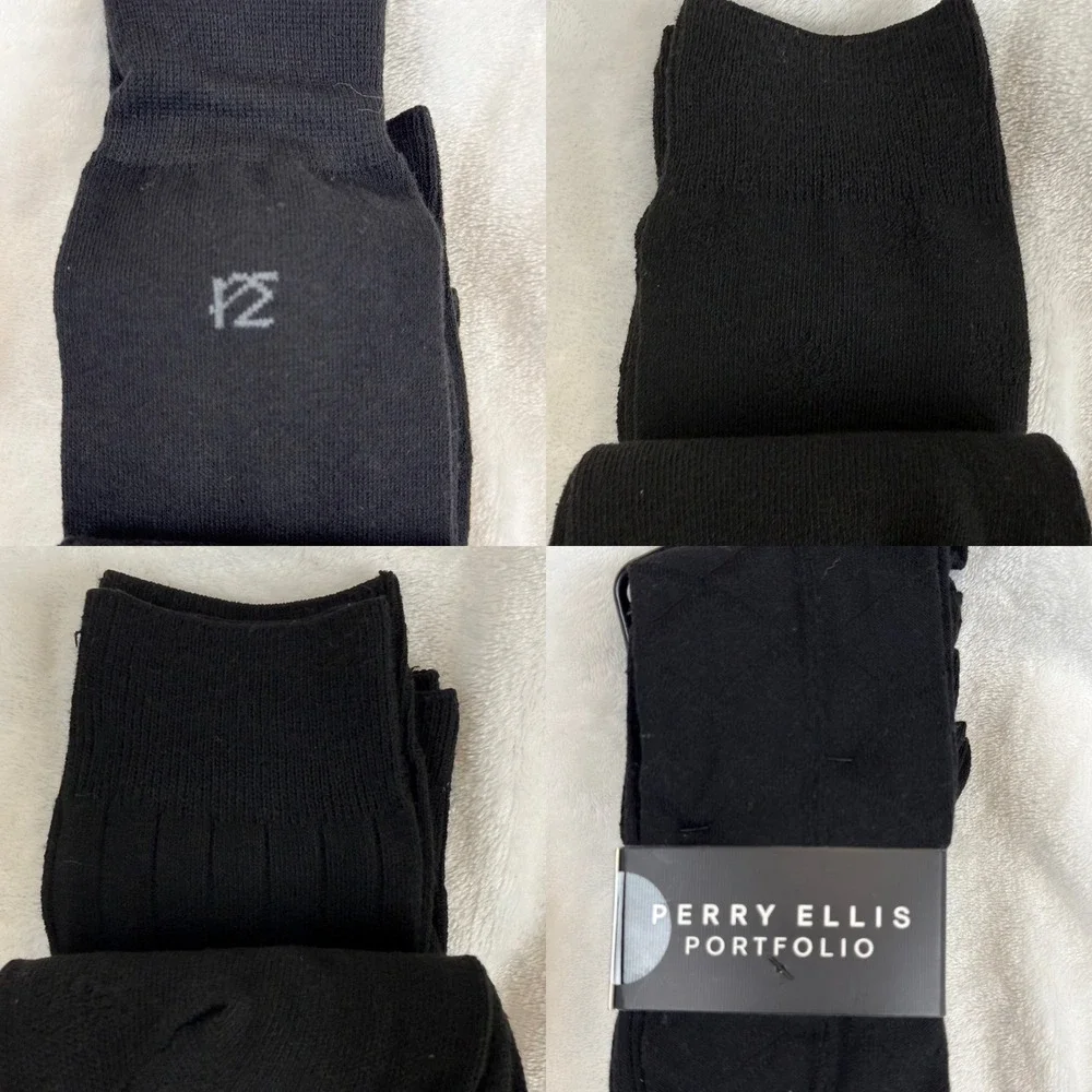 Perry Ellis Portfolio Mens Dress Socks 5 Pack Black Ribbed Textured Sz 7-12 New